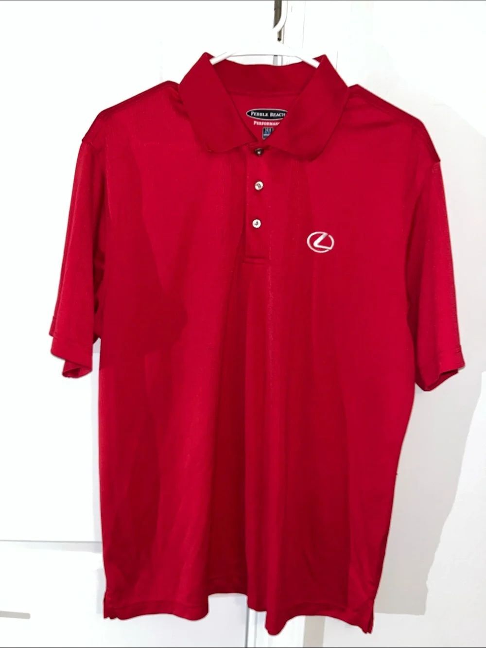 Wow! Pebble Beach Performance Lexus classic golf shirt L Sunday Red Polyester